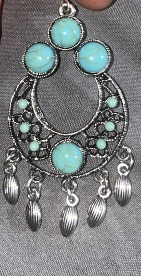 Pendientes colgantes de turquesa de plata de ley Barse Foto 3 de 3