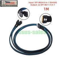 1M SFF-8654 8i to 2 SFF-8611 4i OCuLink Slim SAS PCIe 4.0 Splitter Cable