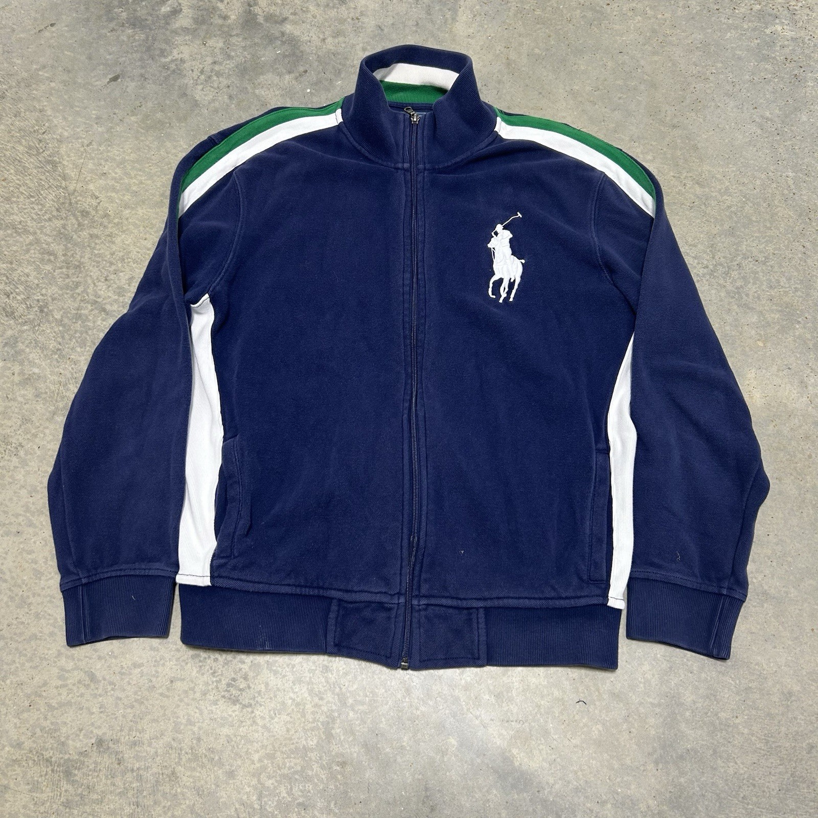 Felpa Vintage Polo Ralph Lauren Big Pony Full Zip Track Top Blu Navy L