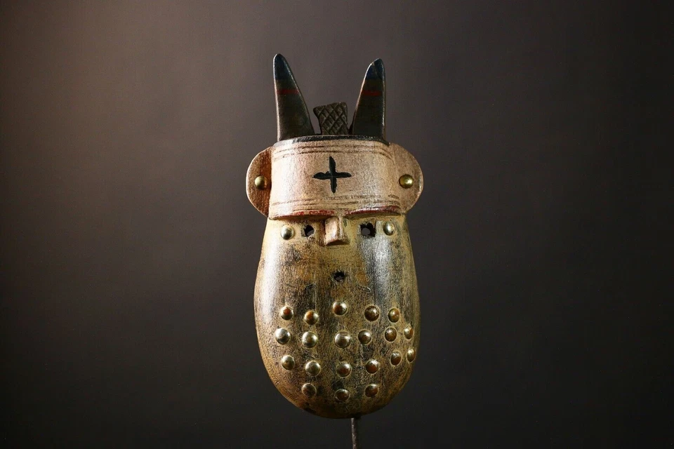 African Mask Vintage TOMA TOMA - Hand-Carved Baule Tribe Wall Art Decor-G3660 - Image 3 of 4