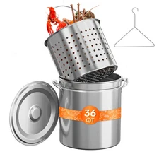 36 QT Stainless Steel Seafood Boil Pot with Strainer Basket,Lid,Hook for Boiling