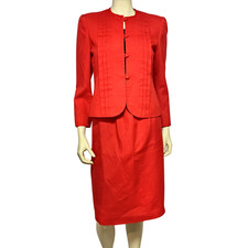 Vintage 80's Career Wear Sasson 2 Pc Suit Jacket  Skirt Sz S Red Linen-Like