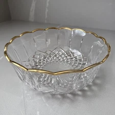 Royal Crystal Rock RCR 9" Opera Bowl 24% Italian Lead Crystal Glass Gold Trim