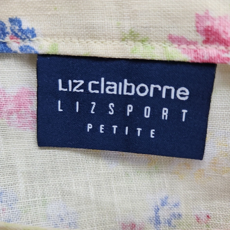 Falda deportiva vintage Liz Claiborne para mujer 8P amarilla floral lino abotonada midi Foto 3 de 4