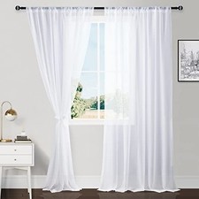 Sheer Curtains for Bedroom with Tiebacks, Rod 60"W x 96"L Pack of 2 White