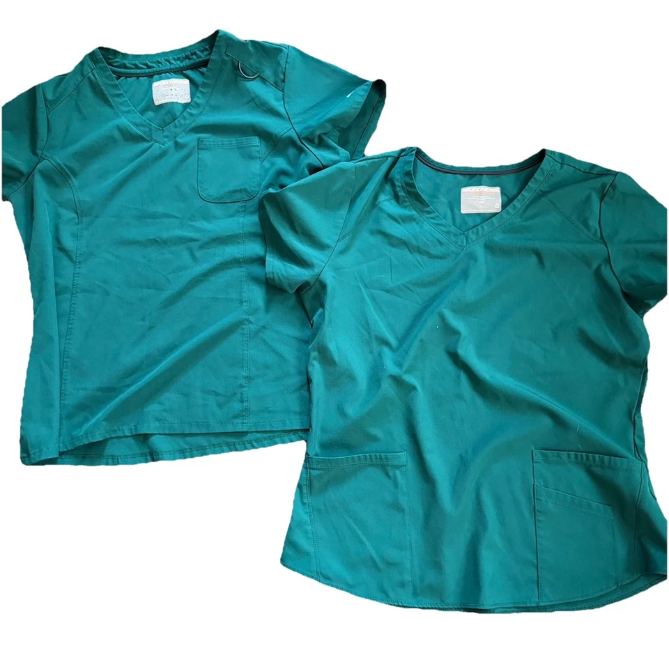 SKECHERS by Barco Green Scrub Tops Lot of 2 Women’s Size L Stretch Comfort - Image 2 of 4