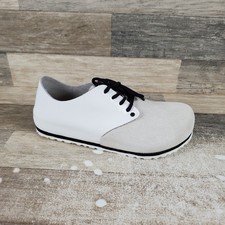Scarpe donna Birkenstock Maine taglia 8 bianche vernice pelle scamosciata punta tonda stringate