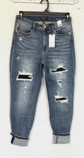 NWT Judy Blue Mid Rise Relaxed Distressed Jeans 11/30 Blue