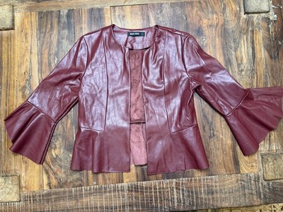 Y2K  Beau Tissu Faux Leather Jacket Small Burgundy Suede Inside
