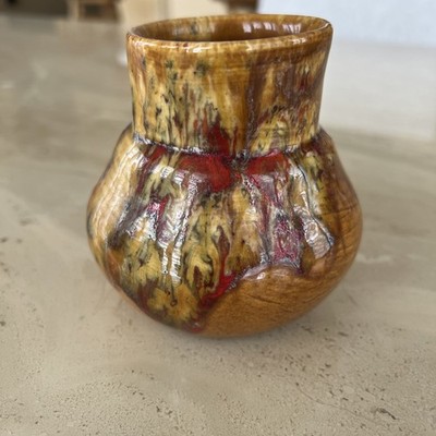 1980 Vintage Cherokee 3.5 Inch Glazed Vase Date stamped Gold & Brown