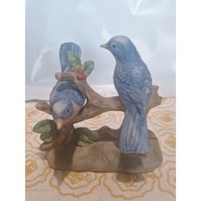 Vintage Bluebird Pair Figurine – Hand-Painted Bisque Ceramic 4"