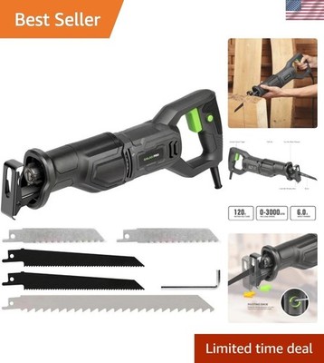 Versatile 120V Reciprocating Saw for Wood, Metal, and PVC - 1-1/8'' Stroke Length