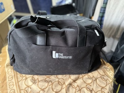 Branded AWAY Black Canvas Weekender Carry-on Duffle Bag - Leather Trimmed