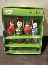 Set Of 4 Boston Warehouse Spreaders Christmas 2 Birds, 2 Snowmen Cheese Knives