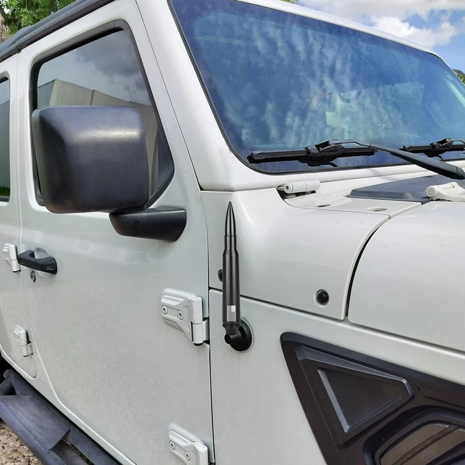 Antena bala de aluminio 50 Cal bandera de EE. UU. para Jeep Wrangler 1997-2024 JK JL TJ JT Foto 3 de 4