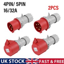 16 AMP 32AMP RED 415 VOLT 3 PHASE 4 PIN 5 PIN INDUSTRIAL PLUGS & SOCKETS IP44 2X