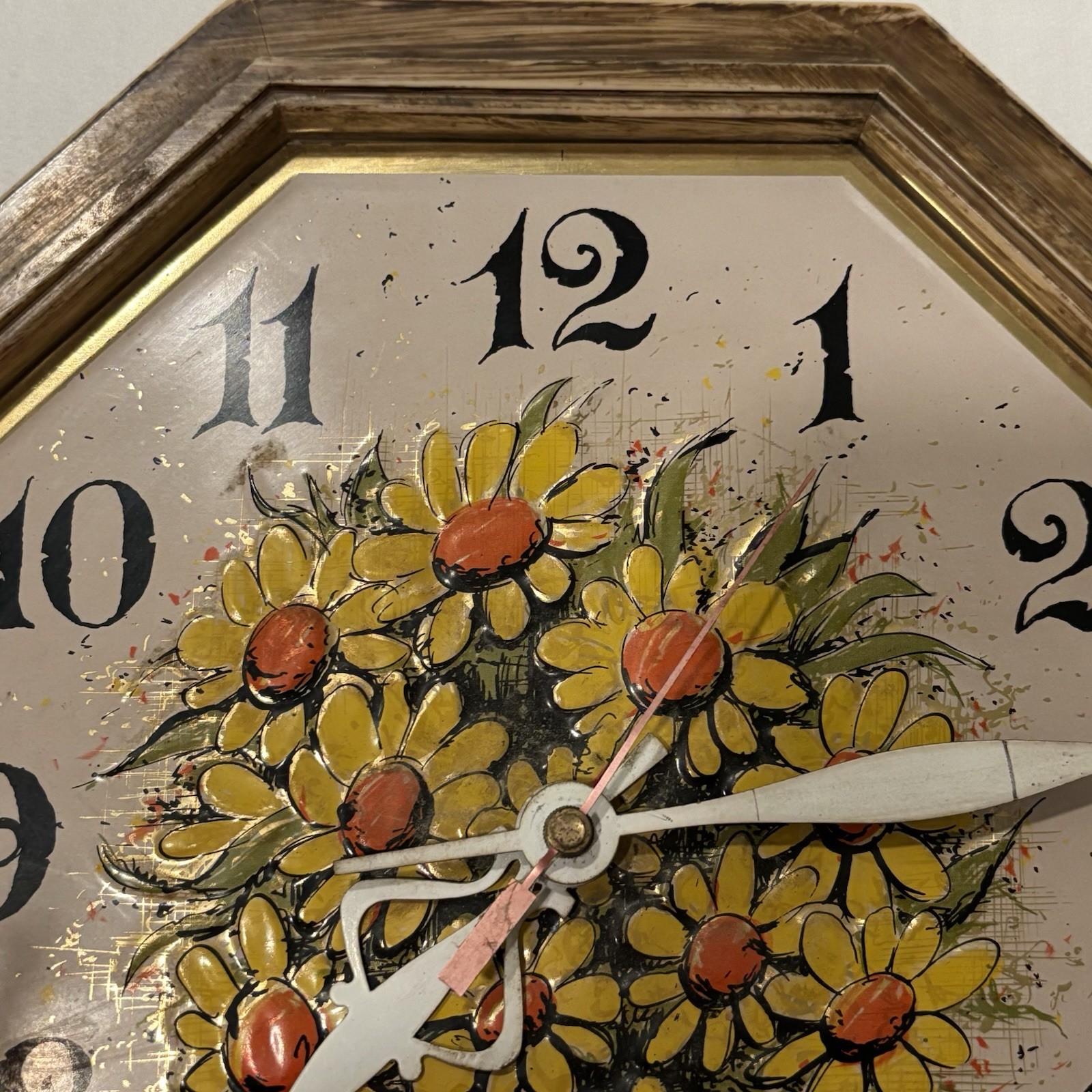 Vtg Spartus Wall Clock Yellow Daisies COUNTRYSIDE Battery Operated SEE DETAILS