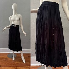 Vintage Black Rayon CRAZY COWGIRL Western Midi Skirt S