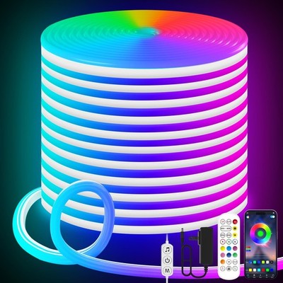 LED Neon Rope Lights, 19.68ft RGB LED Light Strip, 24V Music Sync App/Remote ...