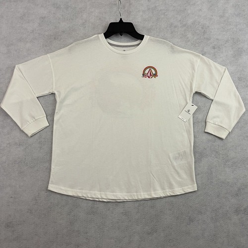 Volcom T Shirt Girls Size 10/12 Star White Werkin Doubles Long Sleeve Tee NEW
