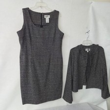 Dany  Nicole Womens Tweed Dress  Jacket Set Charcoal Gray Suit Career Size 16