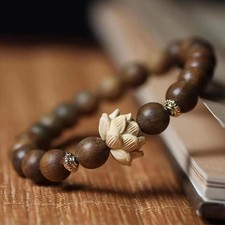 Sandalwood Bracelet Peach Wood Lotus Beads Bodhi Tibetan Buddhist Mala Bracelet