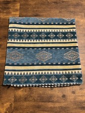 Turkish Kilim Blue Gold Geometric Patterned Throw Pillow Covers 18 x 18 Set of 4