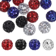 Disco Ball Beads, 20 Pcs 16mm, Black/White/Red/Blue