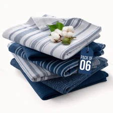 6pc Kitchen Towel Set Tea-Bar Towels 100% Cotton 16 x 26 Soft and Fast Absorbent
