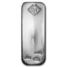 100 oz Silver Bar - Johnson Matthey .999 Fine Silver