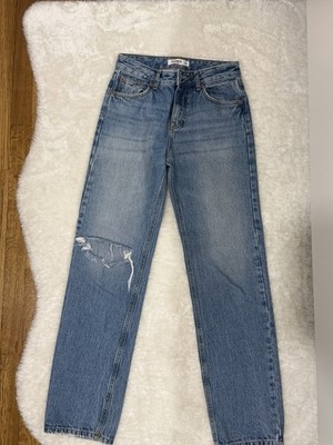 Pull&Bear Womens Light Wash Blue Denim Straight Jeans Ripped