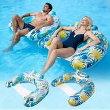 2 Pack Inflatable Pool Floats Adult Heavy Duty Lounge Chair Mesh Seat Backrest
