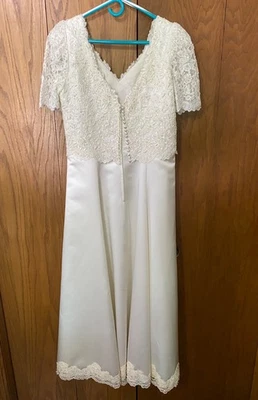 Vintage 1998 Justin Alexander Wedding Dress 16 Pearl Lace Jessica McClintock Bag - Image 1 of 4