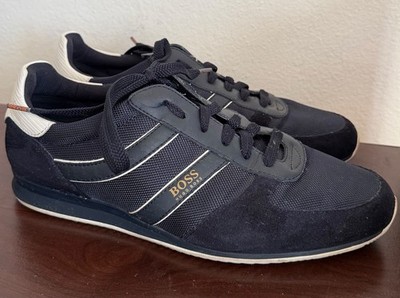 BOSS Men s Low Top Lace-Up Sneakers Navy/White Solid Logo Athletic