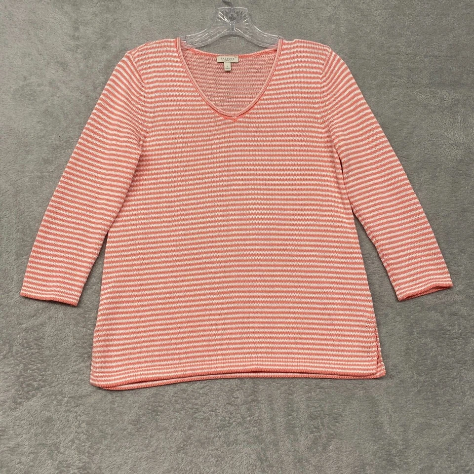 Suéter Talbots Mujer S Pequeño Rosa Blanco Rayas Cuello en V Informal Pullover Lino Foto 2 de 4