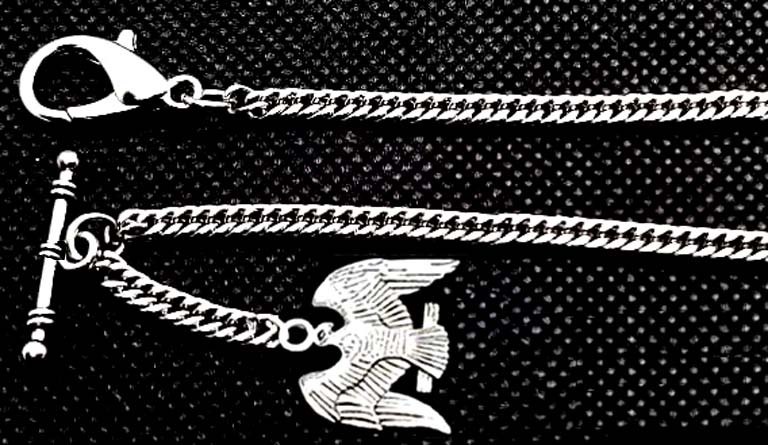 Very Strong Stainless Steel Pocket Watch Chain With American Eagle Fob.