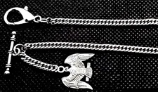 Very Strong Stainless Steel Pocket Watch Chain With American Eagle Fob.