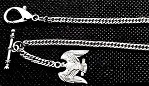Very Strong Stainless Steel Pocket Watch Chain With American Eagle Fob.