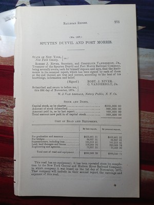 1874 Train Report SPUYTEN DUYVIL & PORT MORRIS RAILROAD rare New York Document