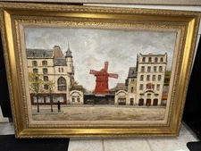 XL 45" Louis Peyrat Painting Wally Findlay Galleries Paris Moulin Rouge Windmill