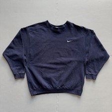 VTG 90's Nike Swoosh Blue Pullover Sweatshirt Size Large Made In USA Crewneck
