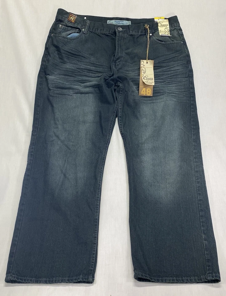 CHAMS Masculino DARK WASH Perna Reta Relaxada PretoJEANS TAMANHO 48X 32NOVO Bordado - Imagem 2 de 4