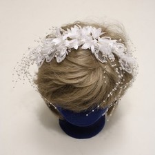 Pearl Edged Mini Lily Wedding Headpiece 9" White 200327001