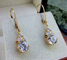 STUNNING PAIR OF 14K 14CT YELLOW GOLD QVC DIAMONIQUE DQCZ CZ DANGLE EARRINGS