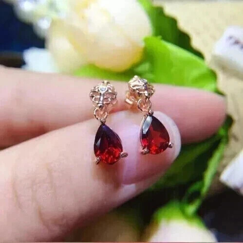 2Ct Pear Cut Lab-Created Red Garnet Drop Dangle Earrings 14K Yellow Gold Plated - Imagen 2 de 6