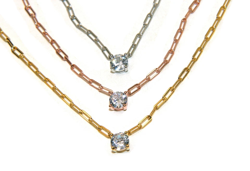 choker zircone tondo argento 925 graffette collana donna girocollo collare - Immagine 2 di 4