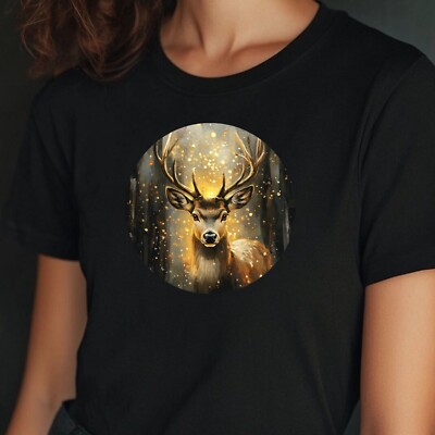 Women's Deer Portrait Motif Cotton T-Shirt Size S to 3XL