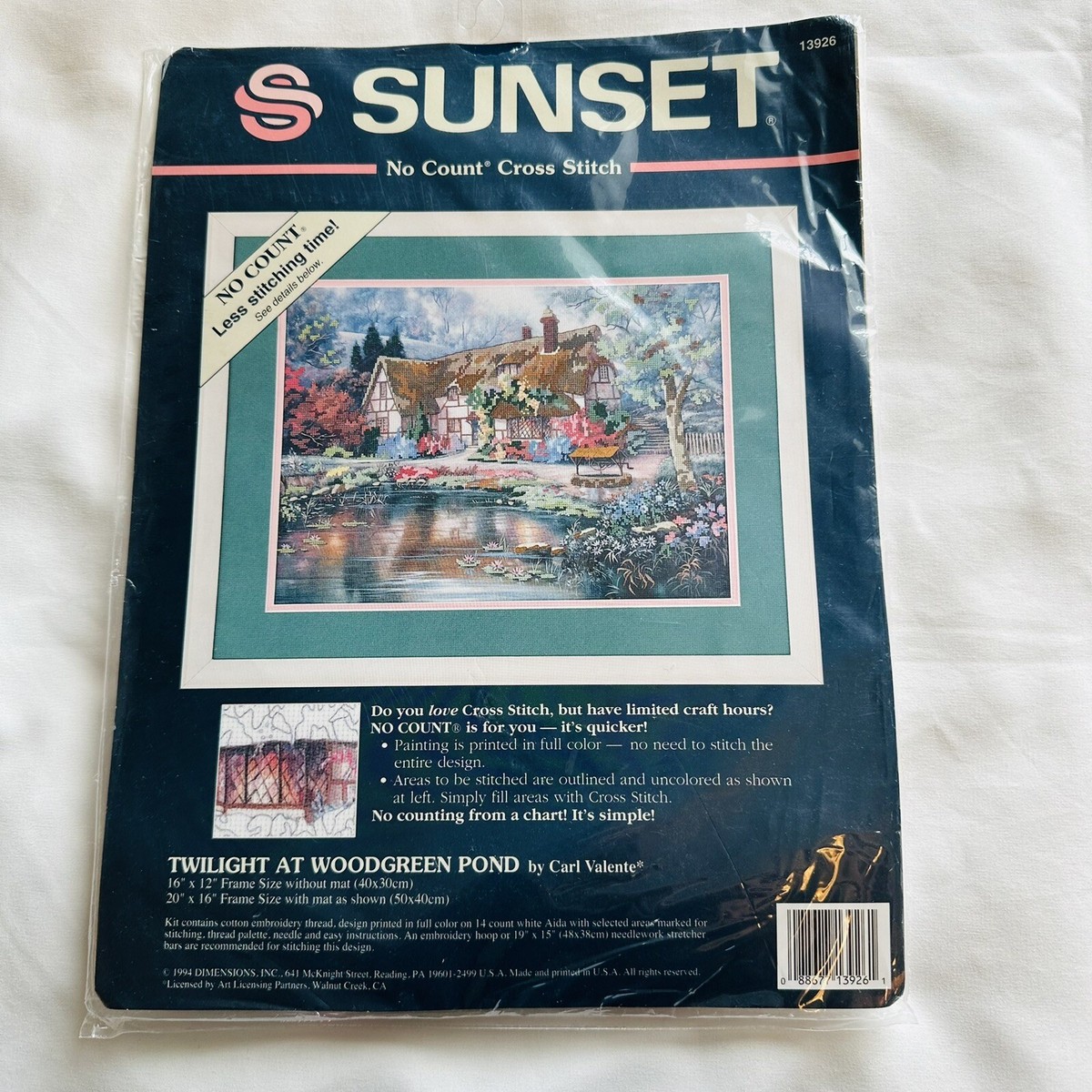 Kit USA Point De Croix Twilight At Woodgreen Pond – Dimensions 13926, 1994 NEUF