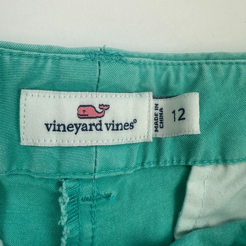 Vineyard Vines Girls Size 12 Teal Chino Flat Front Shorts Whale Preppy Stretch - Picture 5 of 9