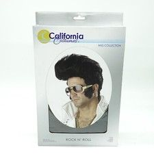 Peluca Rock And Roll Negra Años 50-60 Hombre Disfraz Accesorio Patillas Estilo Elvis